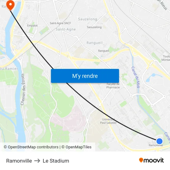 Ramonville to Le Stadium map