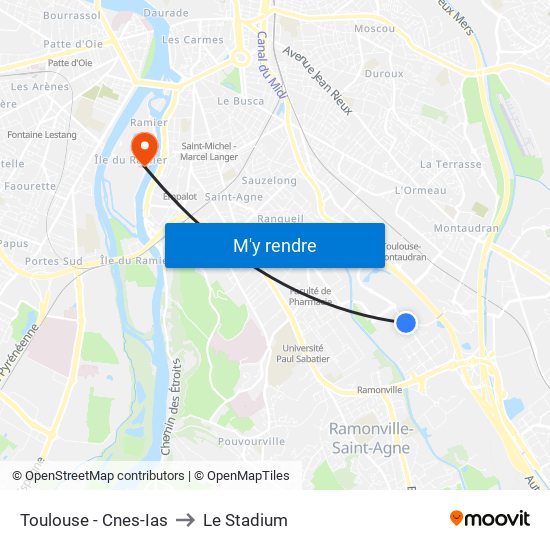 Toulouse - Cnes-Ias to Le Stadium map