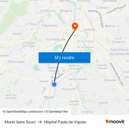 Muret Sans Souci to Hôpital Paule de Viguier map