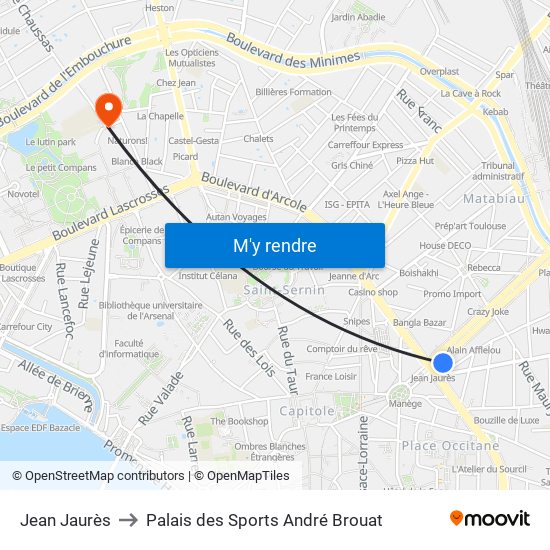Jean Jaurès to Palais des Sports André Brouat map