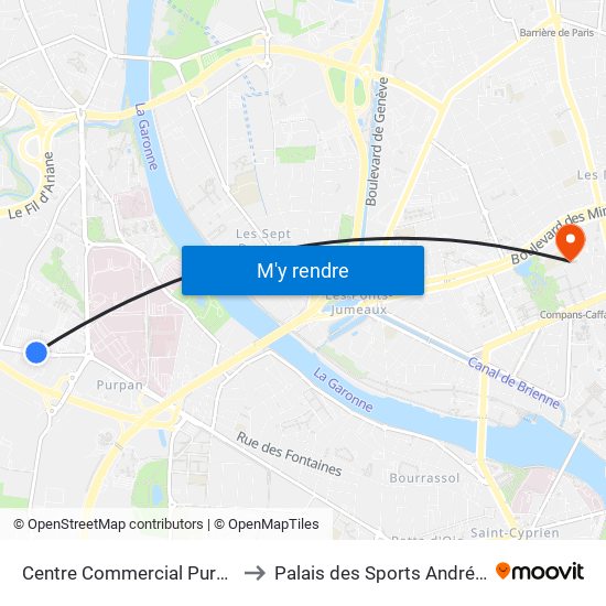 Centre Commercial Purpan Sud to Palais des Sports André Brouat map