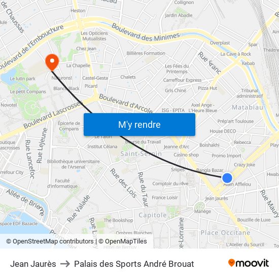 Jean Jaurès to Palais des Sports André Brouat map