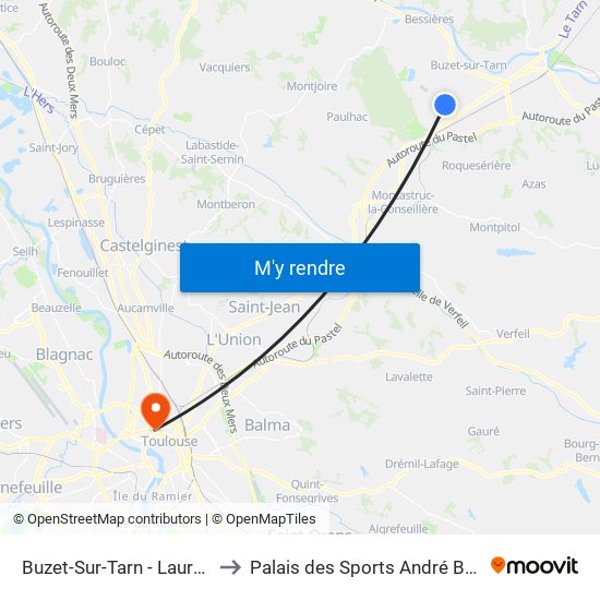 Buzet-Sur-Tarn - Laurentie to Palais des Sports André Brouat map