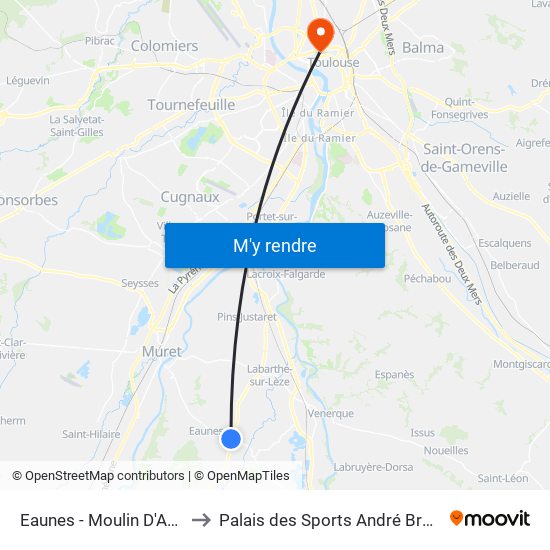 Eaunes - Moulin D'Augé to Palais des Sports André Brouat map