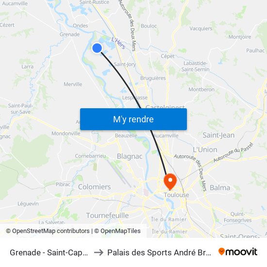 Grenade - Saint-Caprais to Palais des Sports André Brouat map