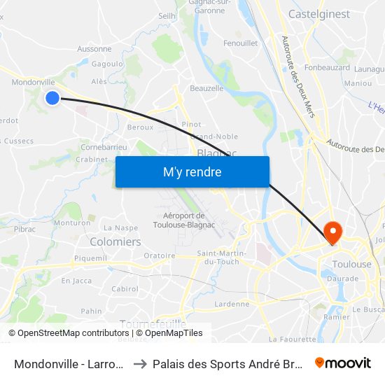 Mondonville - Larroque to Palais des Sports André Brouat map