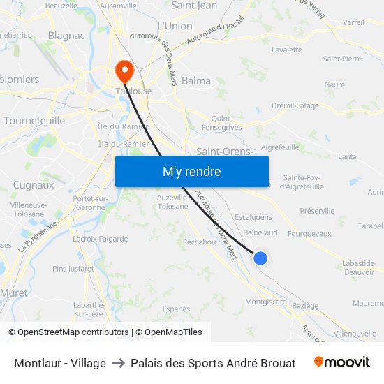 Montlaur - Village to Palais des Sports André Brouat map