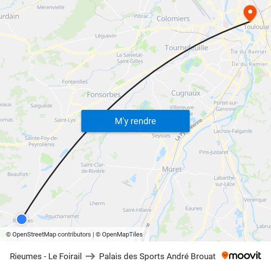 Rieumes - Le Foirail to Palais des Sports André Brouat map