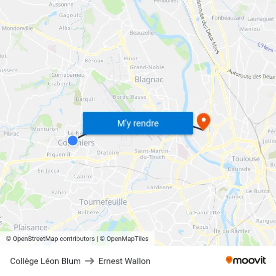 Collège Léon Blum to Ernest Wallon map