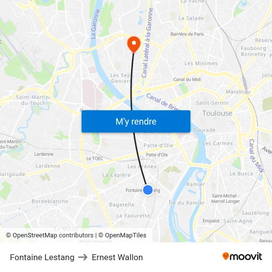 Fontaine Lestang to Ernest Wallon map