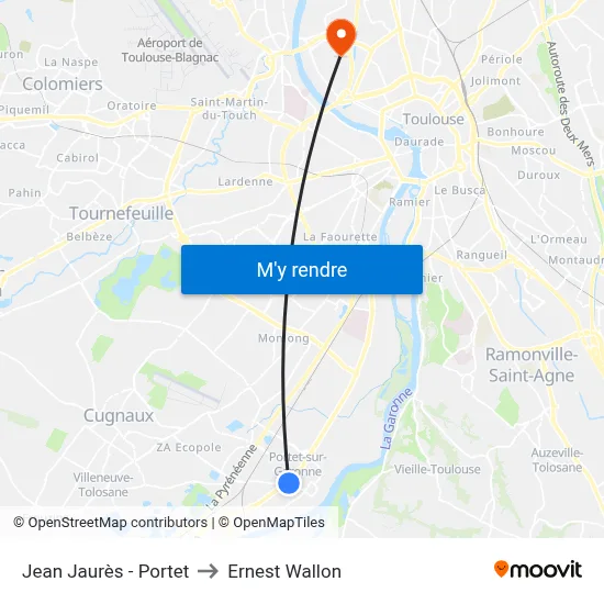 Jean Jaurès - Portet to Ernest Wallon map