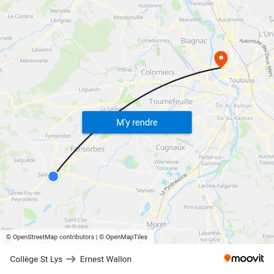 Collège St Lys to Ernest Wallon map