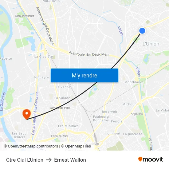 Ctre Cial L'Union to Ernest Wallon map