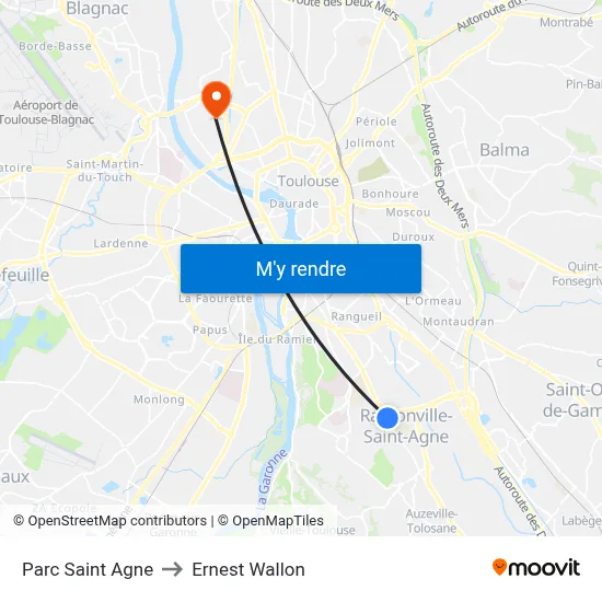 Parc Saint Agne to Ernest Wallon map