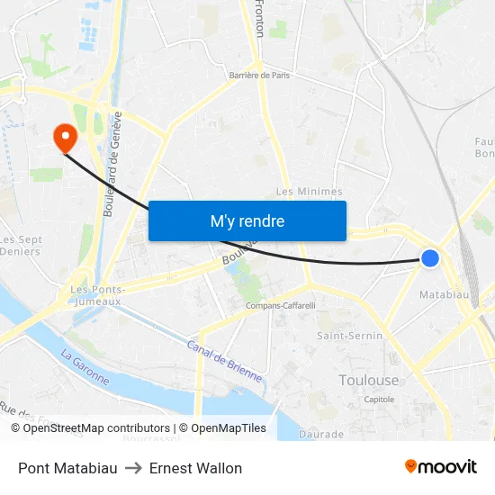 Pont Matabiau to Ernest Wallon map