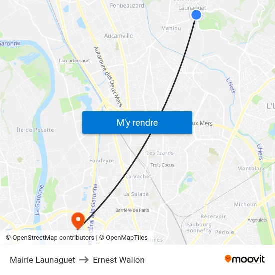 Mairie Launaguet to Ernest Wallon map