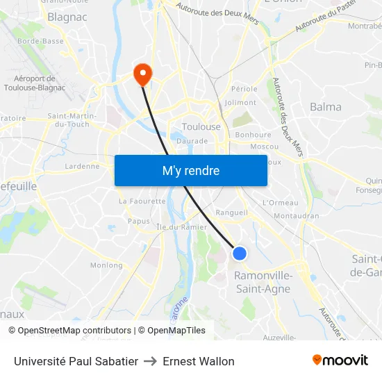 Université Paul Sabatier to Ernest Wallon map
