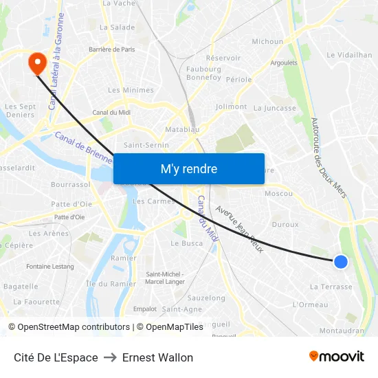 Cité De L'Espace to Ernest Wallon map
