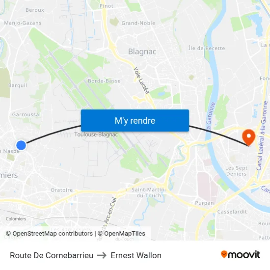 Route De Cornebarrieu to Ernest Wallon map