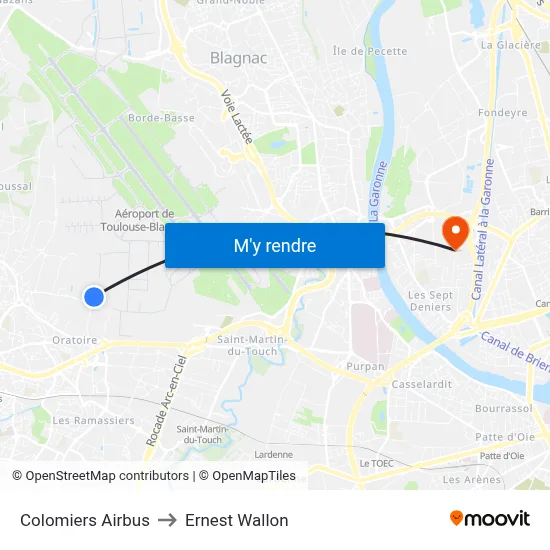 Colomiers Airbus to Ernest Wallon map