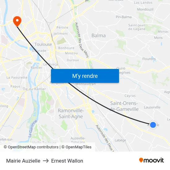 Mairie Auzielle to Ernest Wallon map