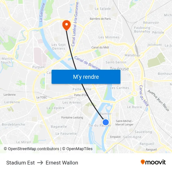 Stadium Est to Ernest Wallon map