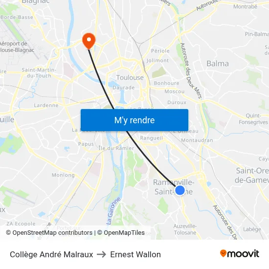Collège André Malraux to Ernest Wallon map