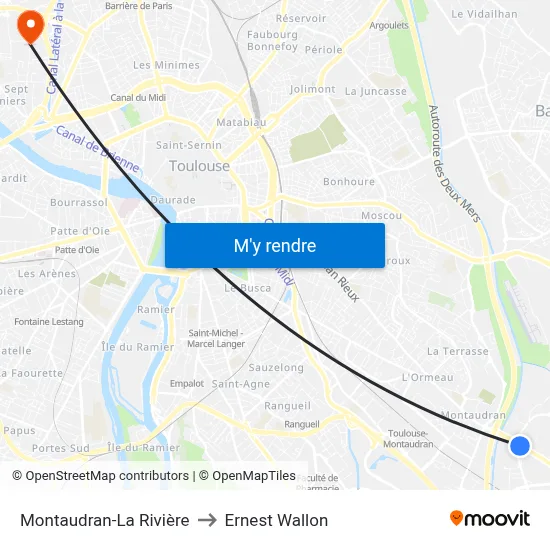Montaudran-La Rivière to Ernest Wallon map
