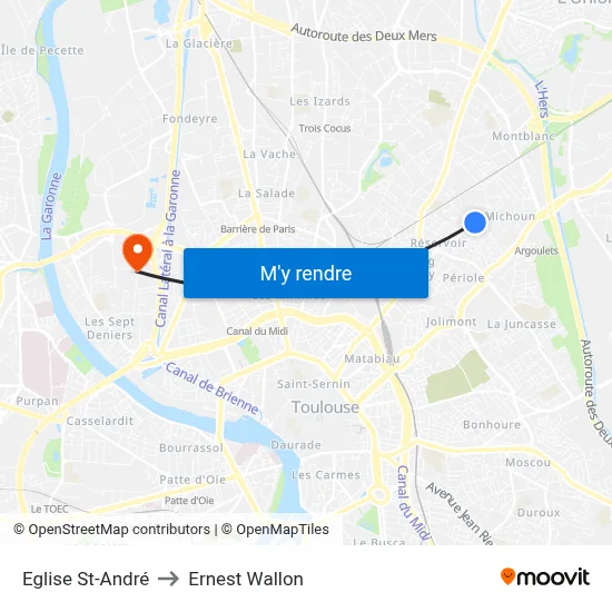 Eglise St-André to Ernest Wallon map