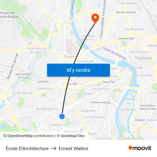 École D'Architecture to Ernest Wallon map