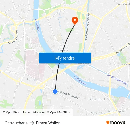 Cartoucherie to Ernest Wallon map