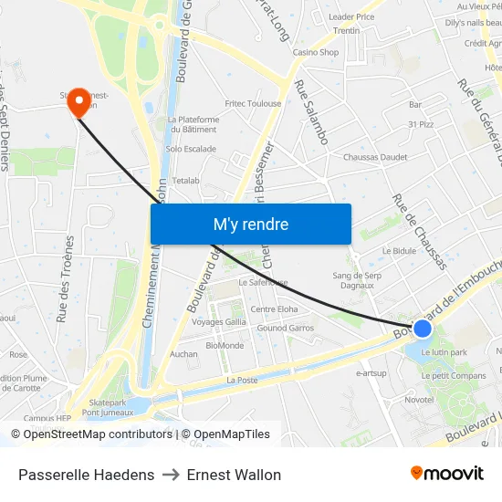Passerelle Haedens to Ernest Wallon map