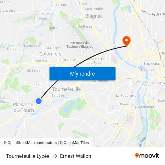 Tournefeuille Lycée to Ernest Wallon map