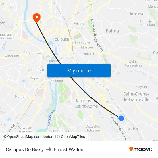 Campus De Bissy to Ernest Wallon map