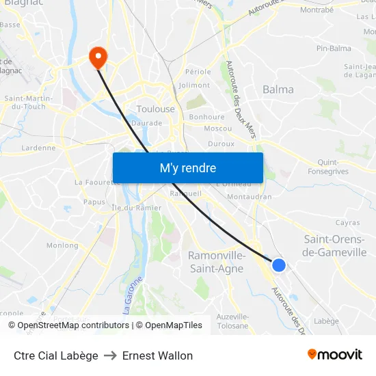 Ctre Cial Labège to Ernest Wallon map