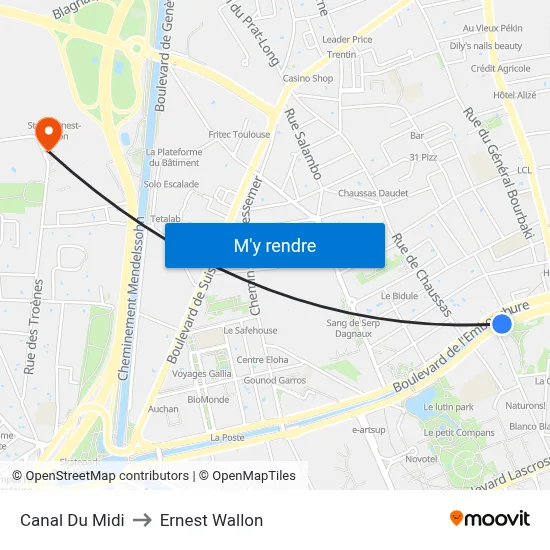Canal Du Midi to Ernest Wallon map