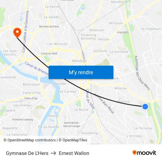 Gymnase De L'Hers to Ernest Wallon map