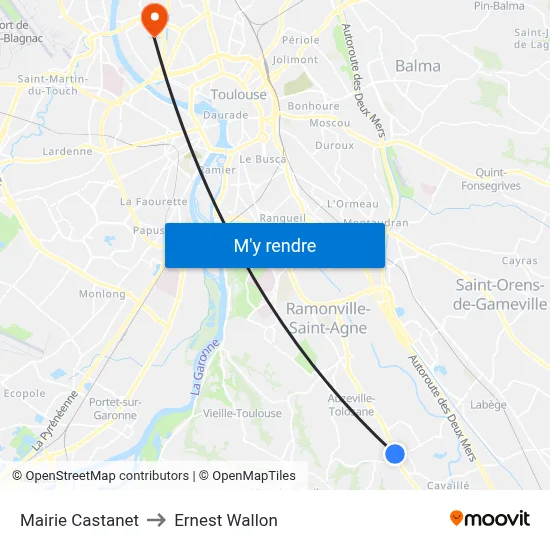 Mairie Castanet to Ernest Wallon map