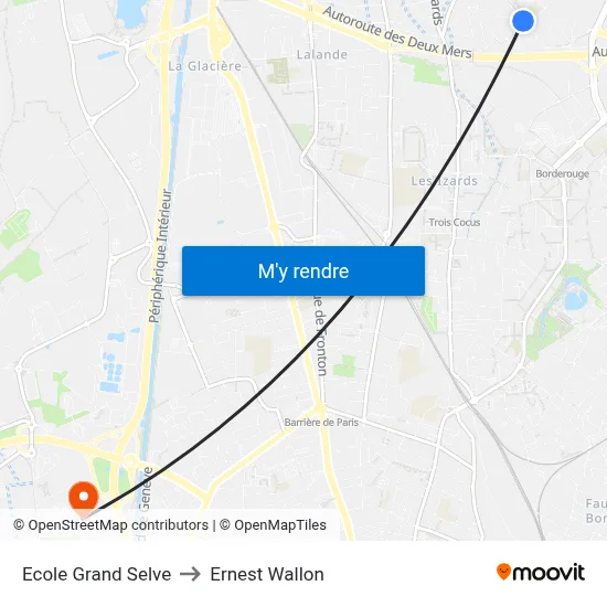 Ecole Grand Selve to Ernest Wallon map