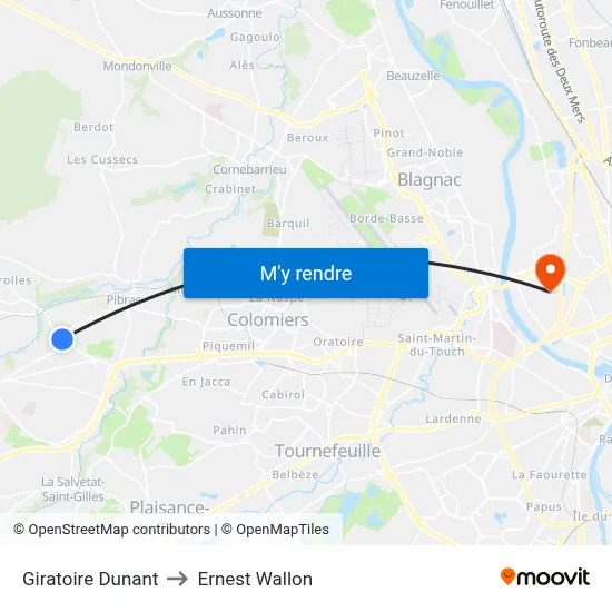 Giratoire Dunant to Ernest Wallon map