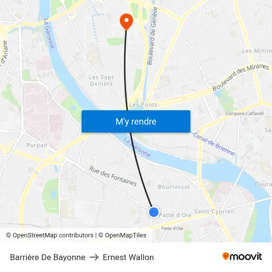 Barrière De Bayonne to Ernest Wallon map