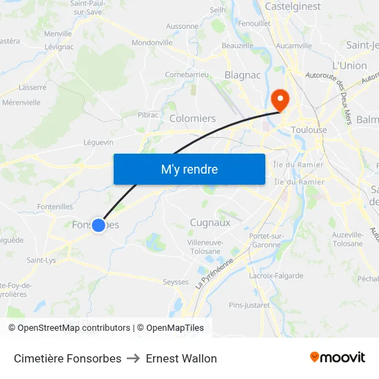 Cimetière Fonsorbes to Ernest Wallon map