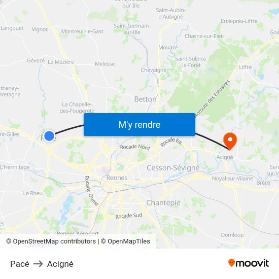 Pacé to Acigné map