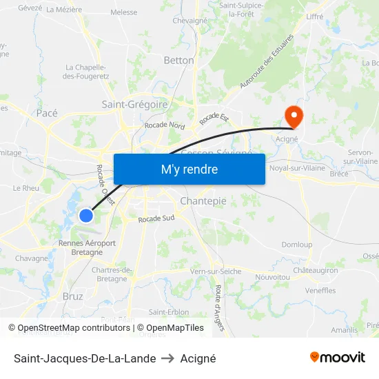 Saint-Jacques-De-La-Lande to Acigné map