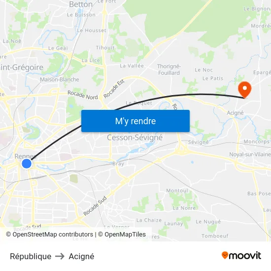 République to Acigné map