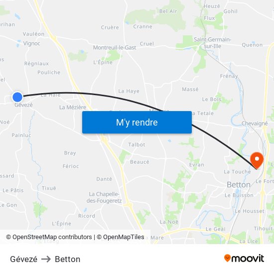 Gévezé to Betton map