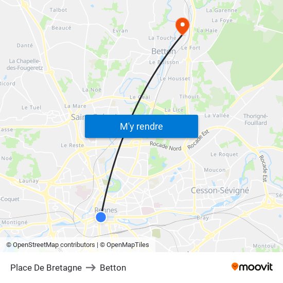 Place De Bretagne to Betton map