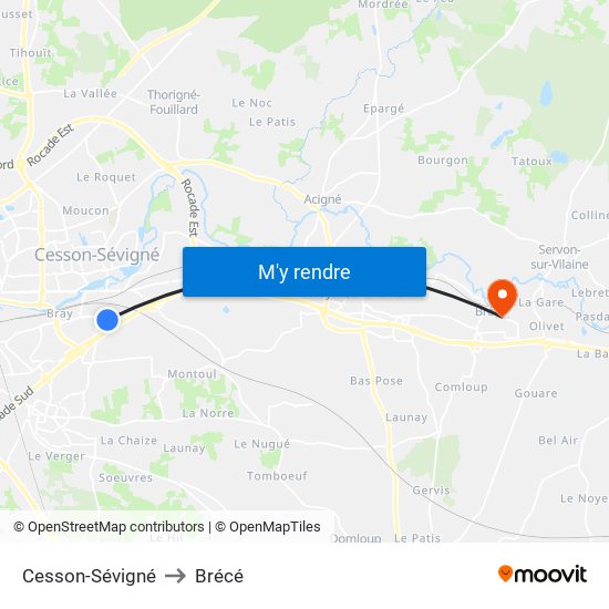 Cesson-Sévigné to Brécé map