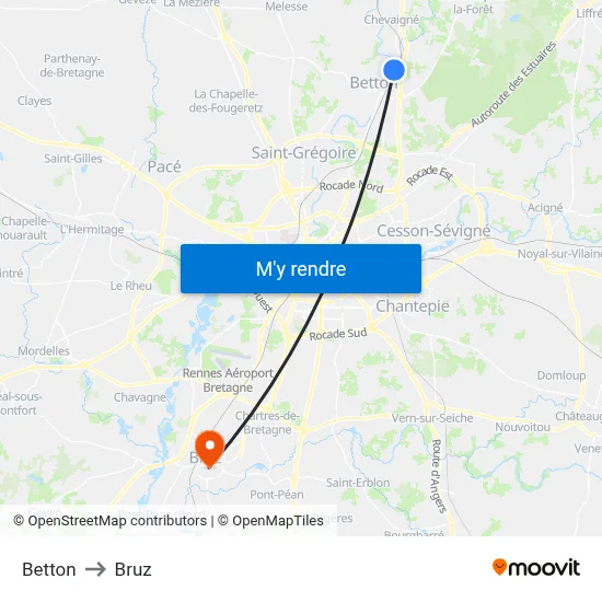 Betton to Bruz map