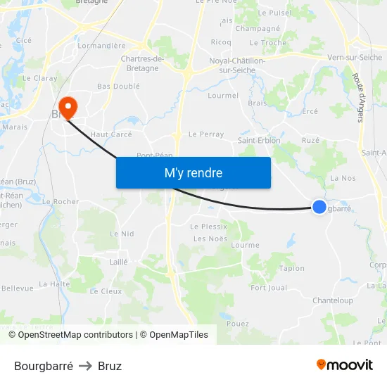 Bourgbarré to Bruz map